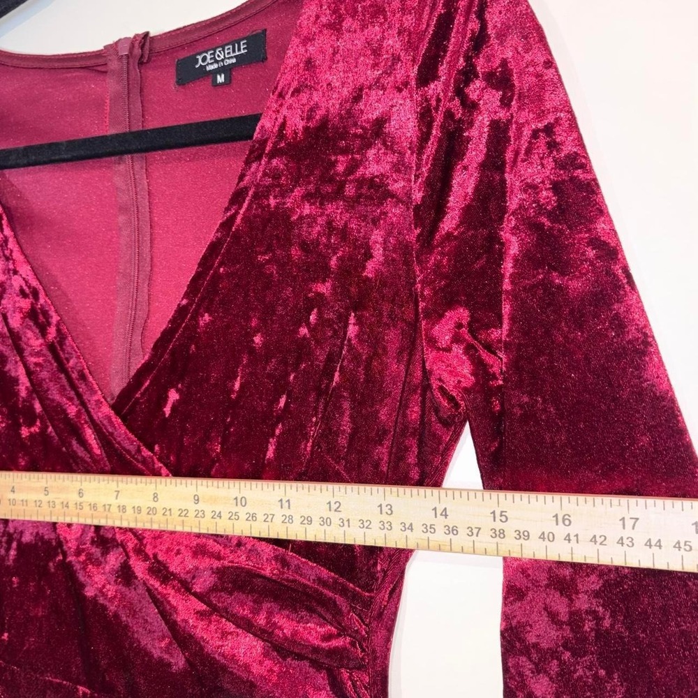 Crushed Velvet Surplice Joe & Elle Sheath Dress Womens Medium Burgundy - Picture 4 of 8